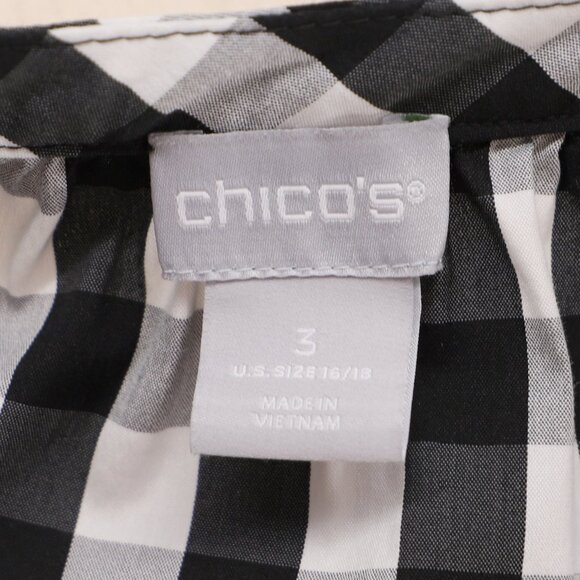 CHICO'S Gingham Poplin Tunic Top Balloon Sleeve Black Gray Size 3 (XL; 16/18) - Picture 5 of 6